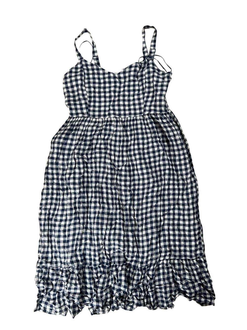 C&C California Dress Womens 12 Blue Gingham Midi Sundress Sweetheart Ruffle